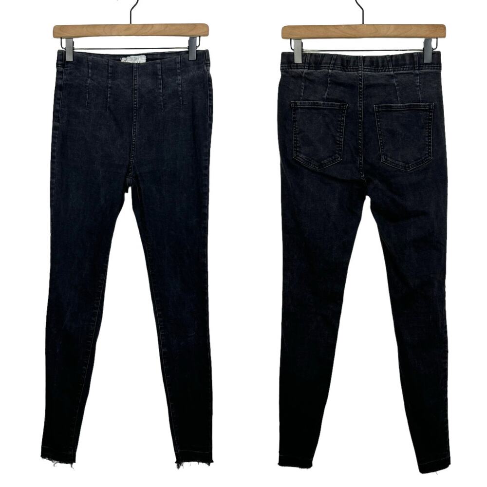 Free People | Black High Waist Skinny Jeans Pants Pull On Released Hem Jegging